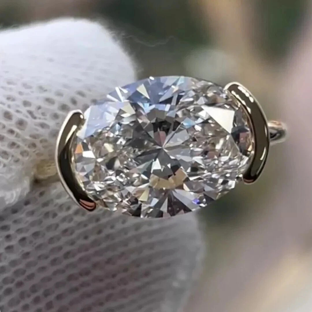 3 Ct Oval Lab Created Diamond Bezel Set Engagement Ring 14k White Gold Plated