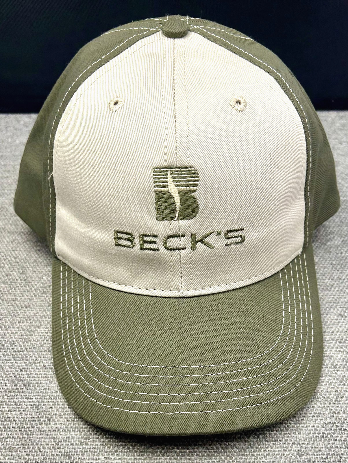 Becks Seeds Farming Corn Soybeans Olive Tan Embroidered Snap Back Hat Cap Nice