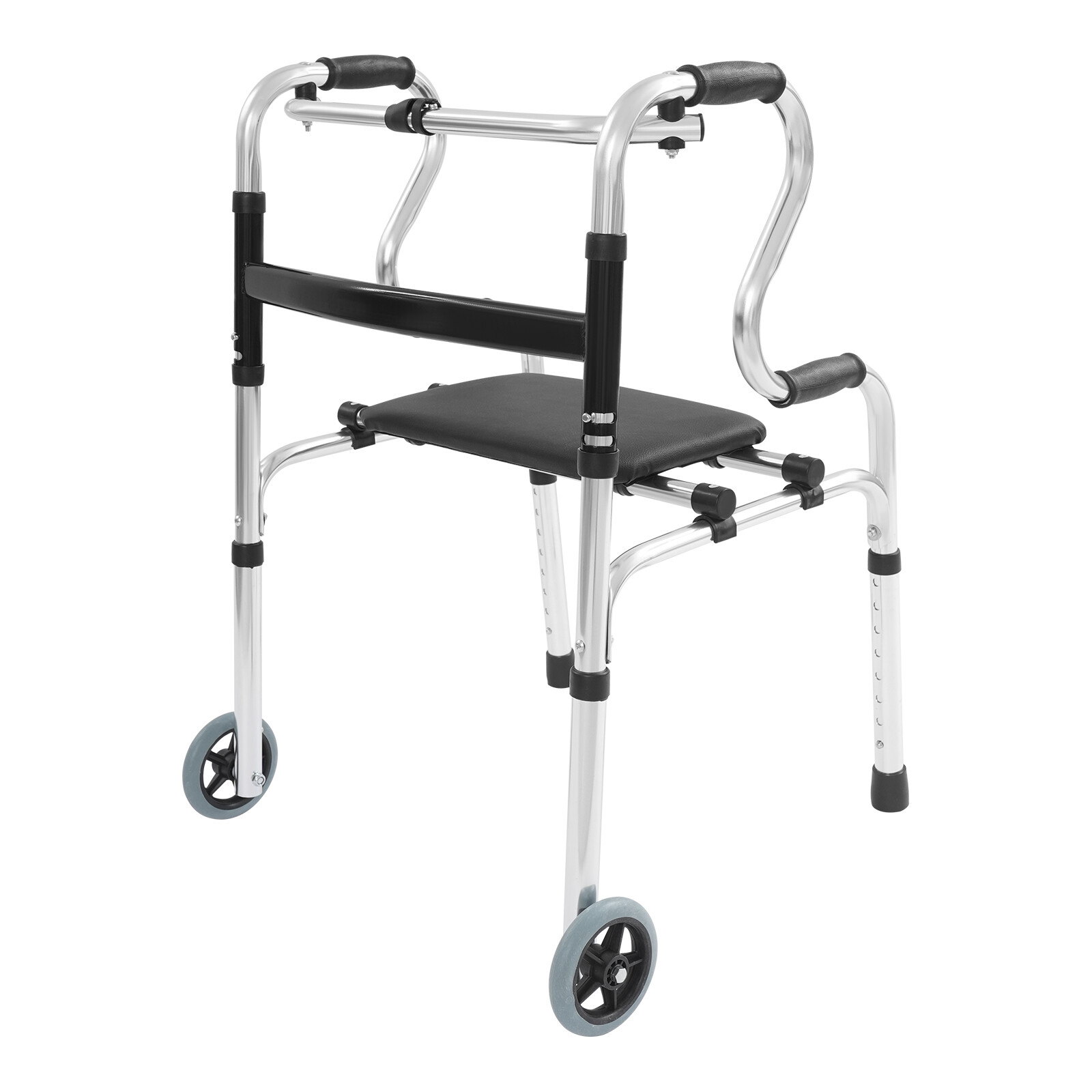 Adjustable Walker w/ Wheel Foldable Walker for Seniors Stand Up Walker 100kg max