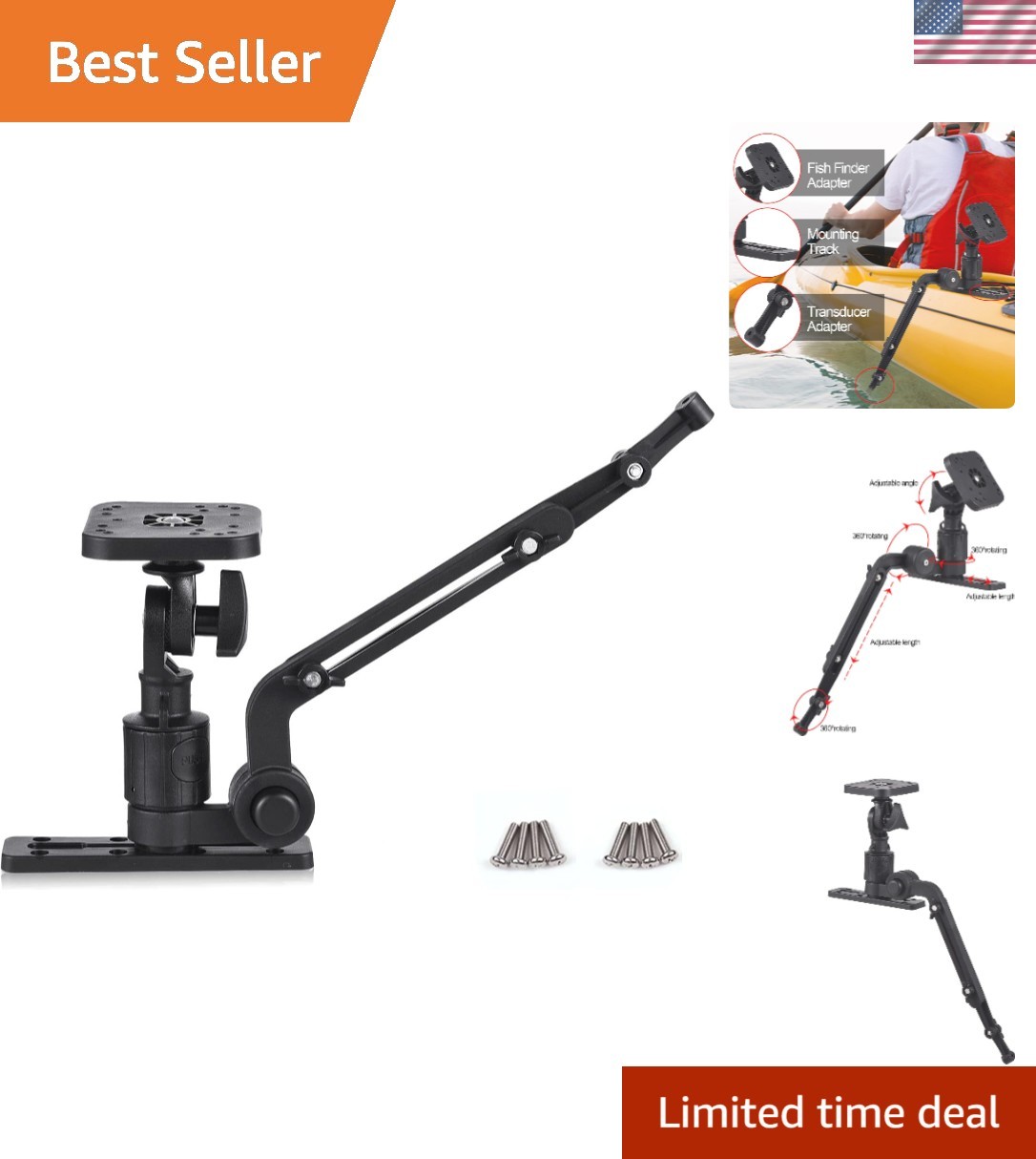 Lightweight Kayak Transducer Mount - Telescoping Arm for Ideal Sonar Readings