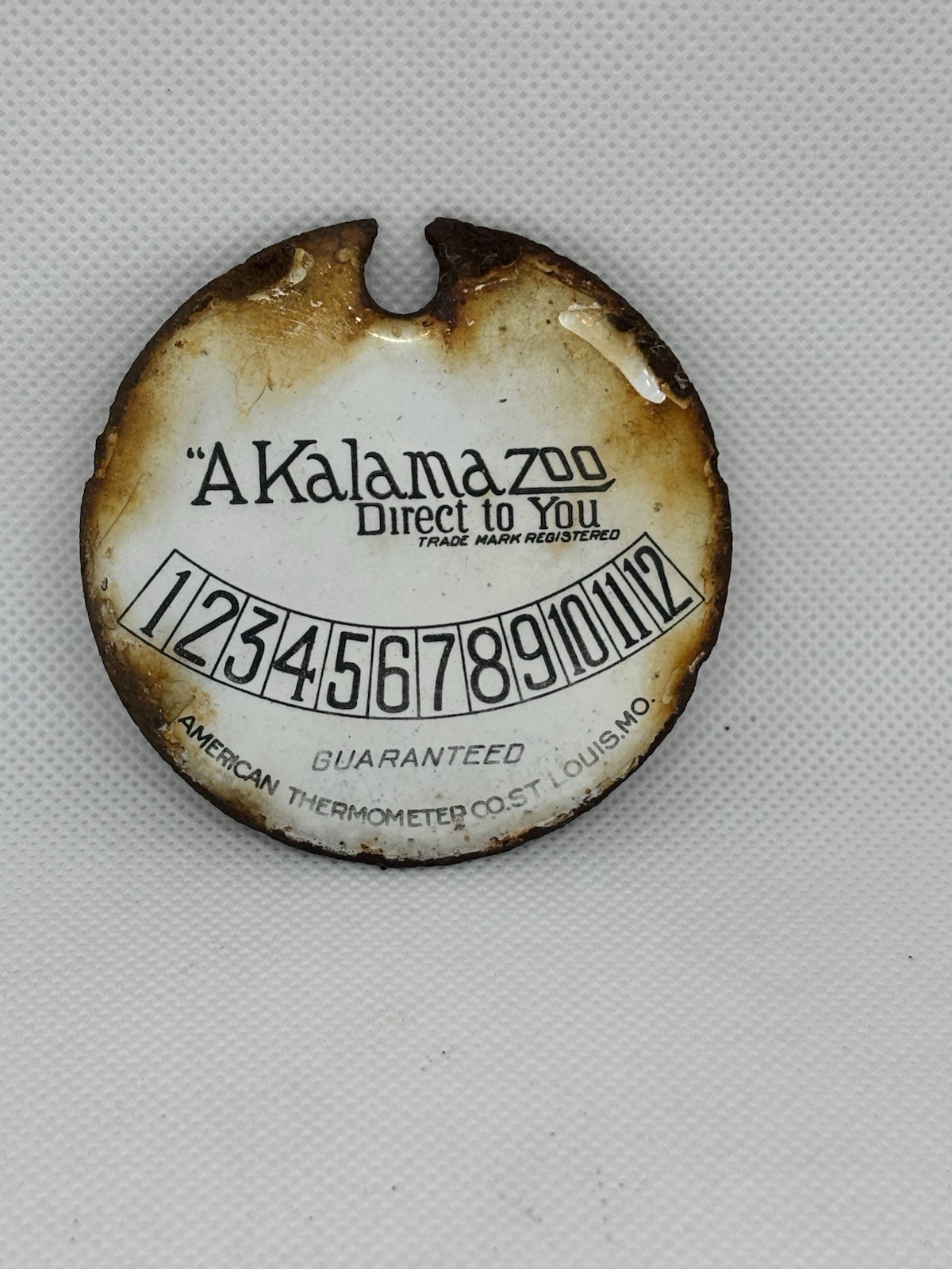 Antique Kalamazoo Cast Iron Stove Oven Enamel Temperature Gauge Plate USA