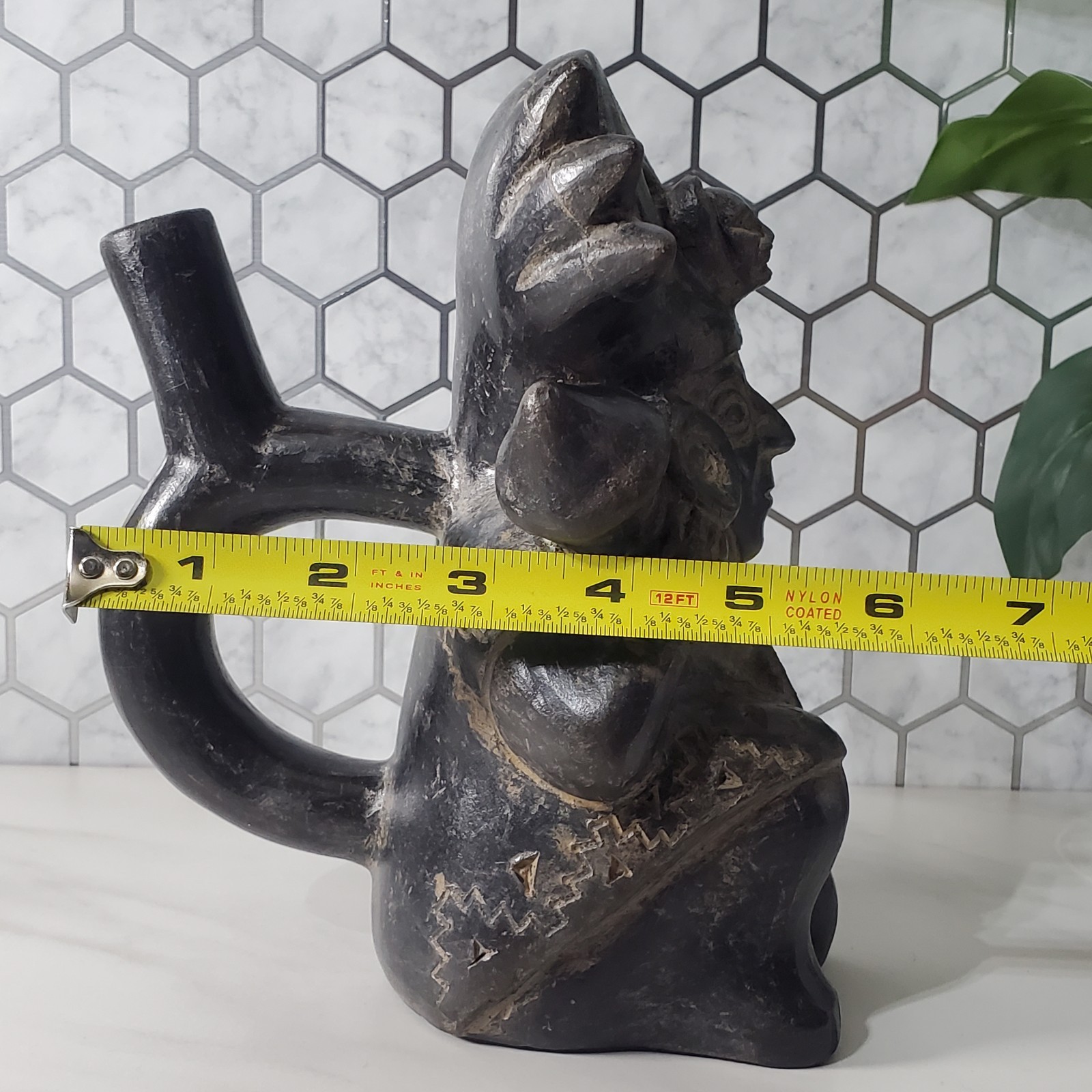 Pre Columbian Blackware Chimu Inca Sitting Figural Vessel Replica