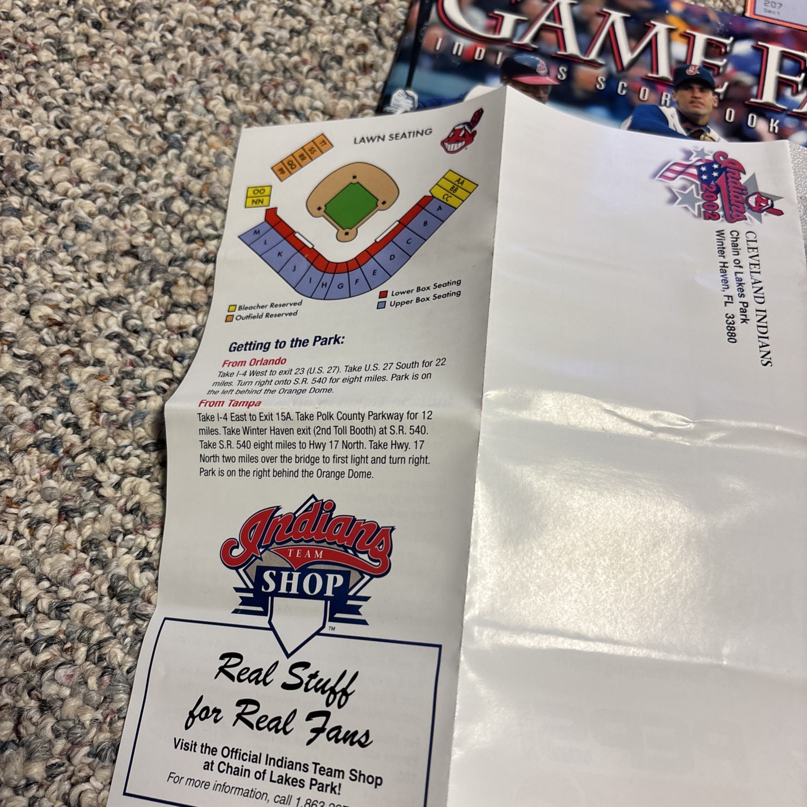 cleveland indians Game Face Program 2002 With Brochure & Tickets, Thome, CC
