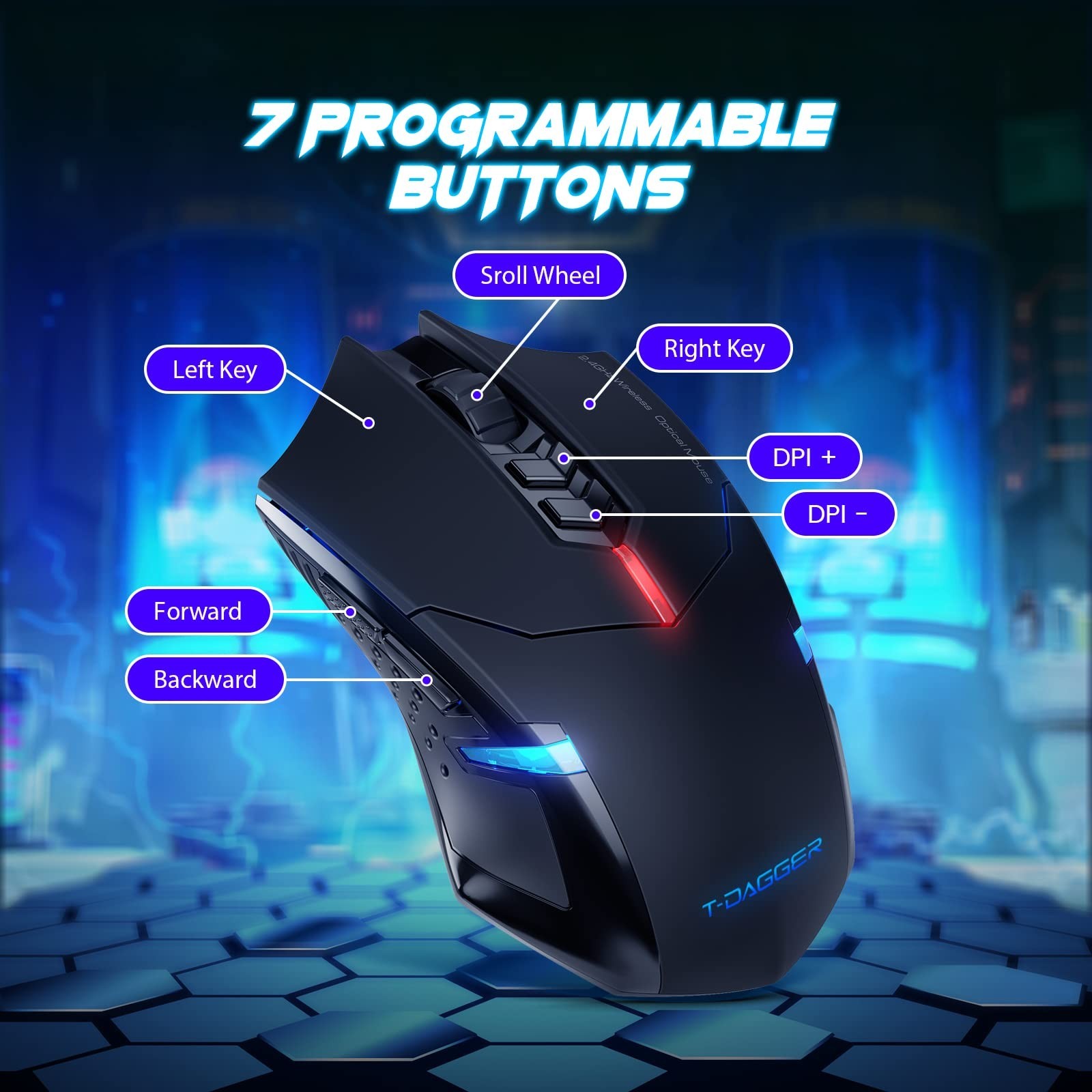 T-DAGGER Wireless Gaming Mouse- USB Cordless PC Accessories Computer Mice wit...