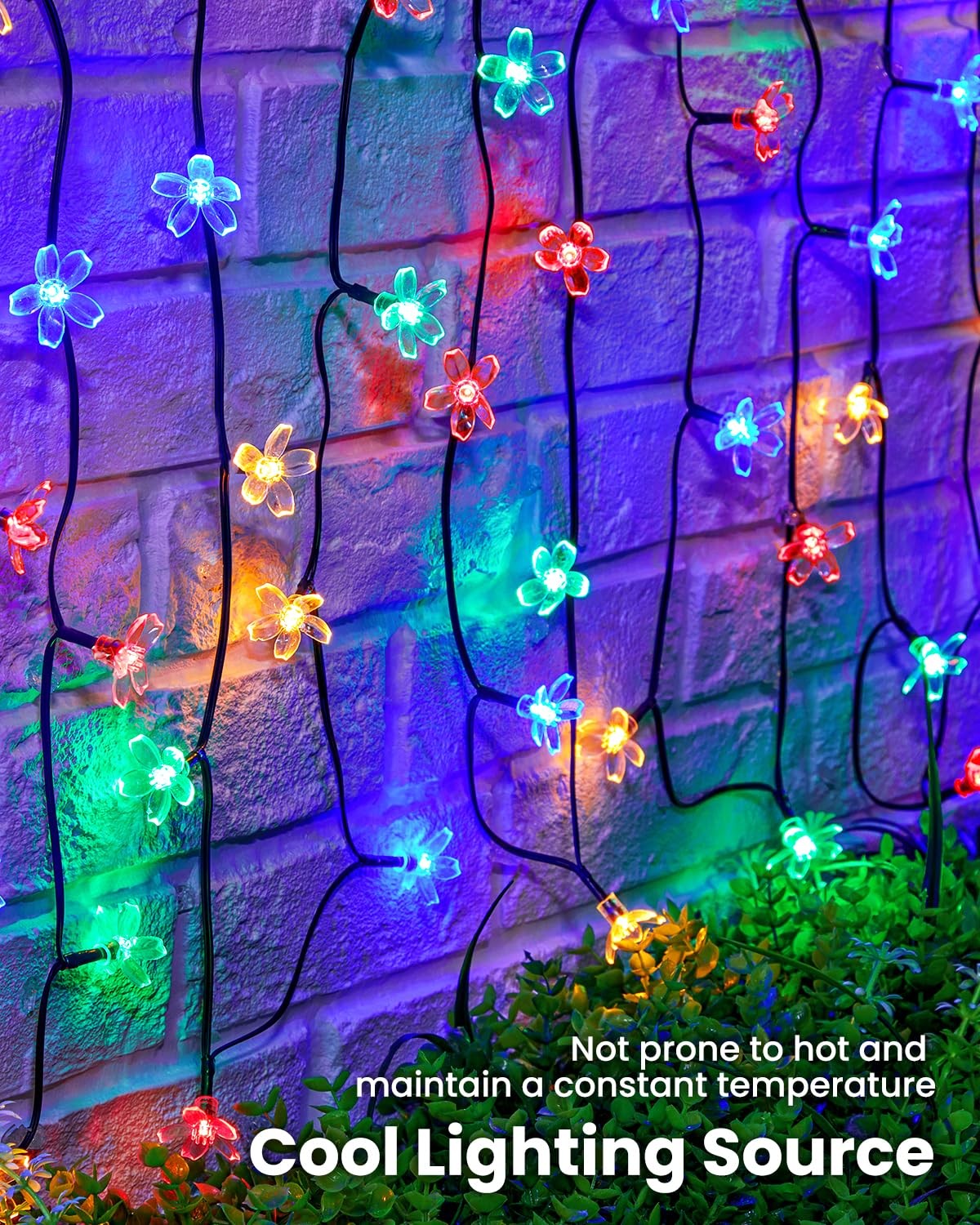 Brightown 60 LED Flower Solar String Lights Outdoor 1 Pack, Multicolor