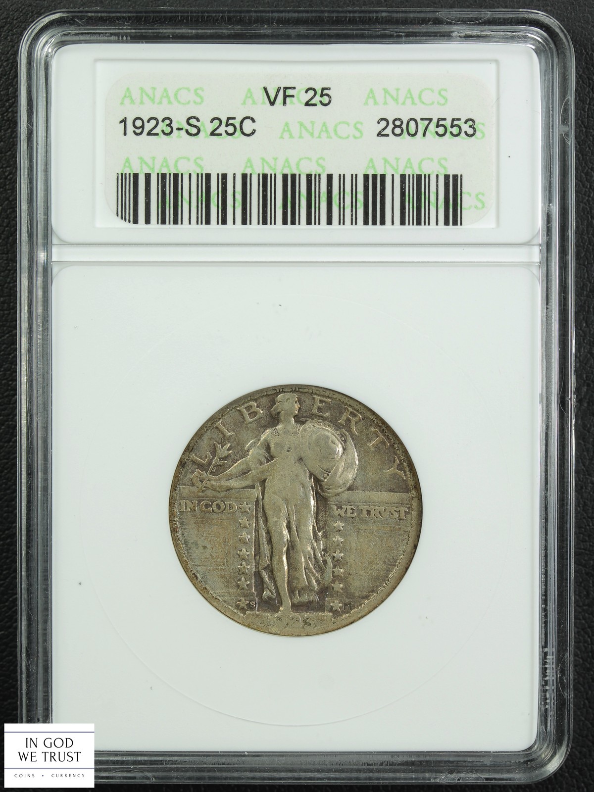 1923 S Standing Liberty Silver Quarter 25C Old Soapbox Holder ANACS VF 25
