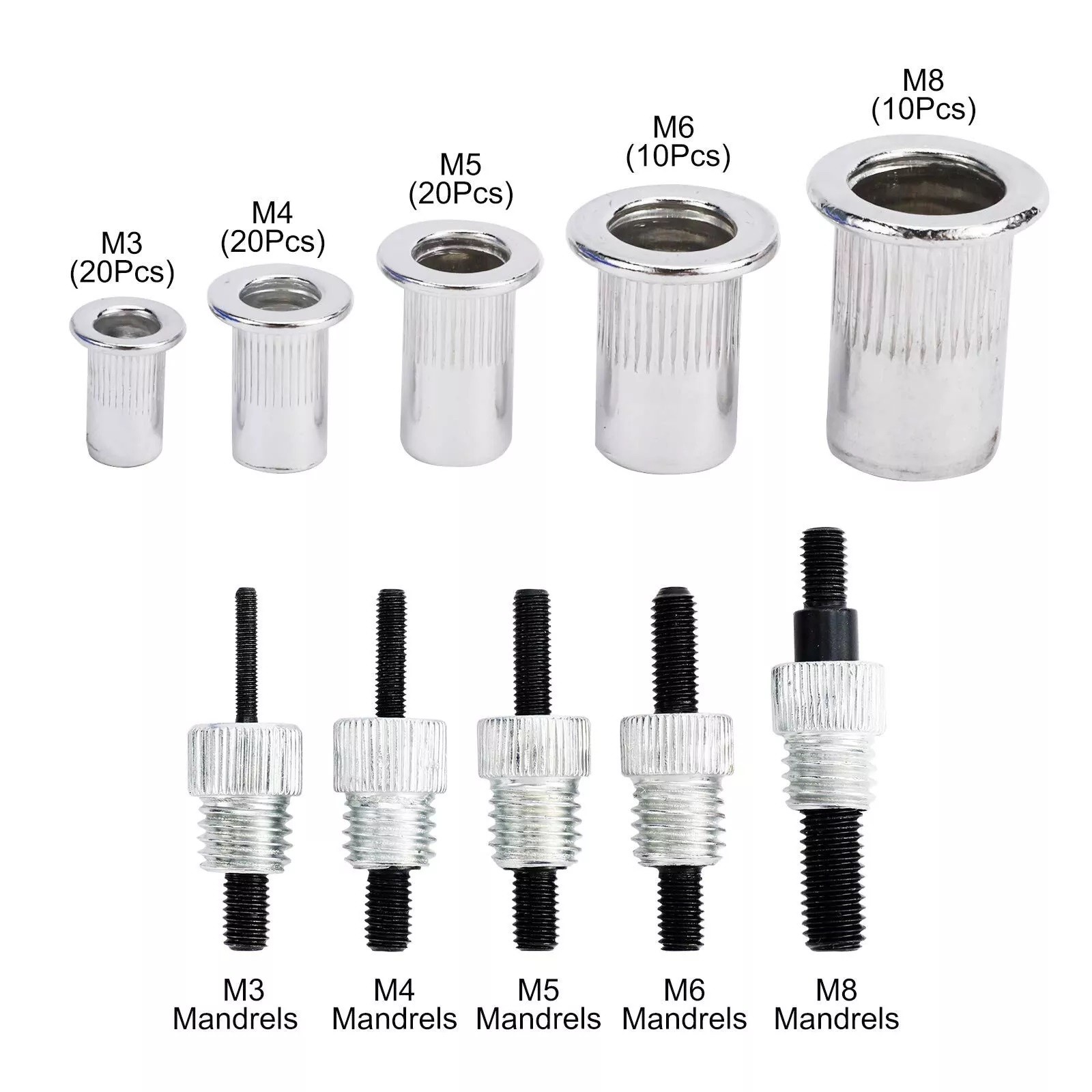 86pcs Blind Rivet Nut Kit Set Hand Riveter w Mandrel Threaded M3/M4/M5/M6/M8