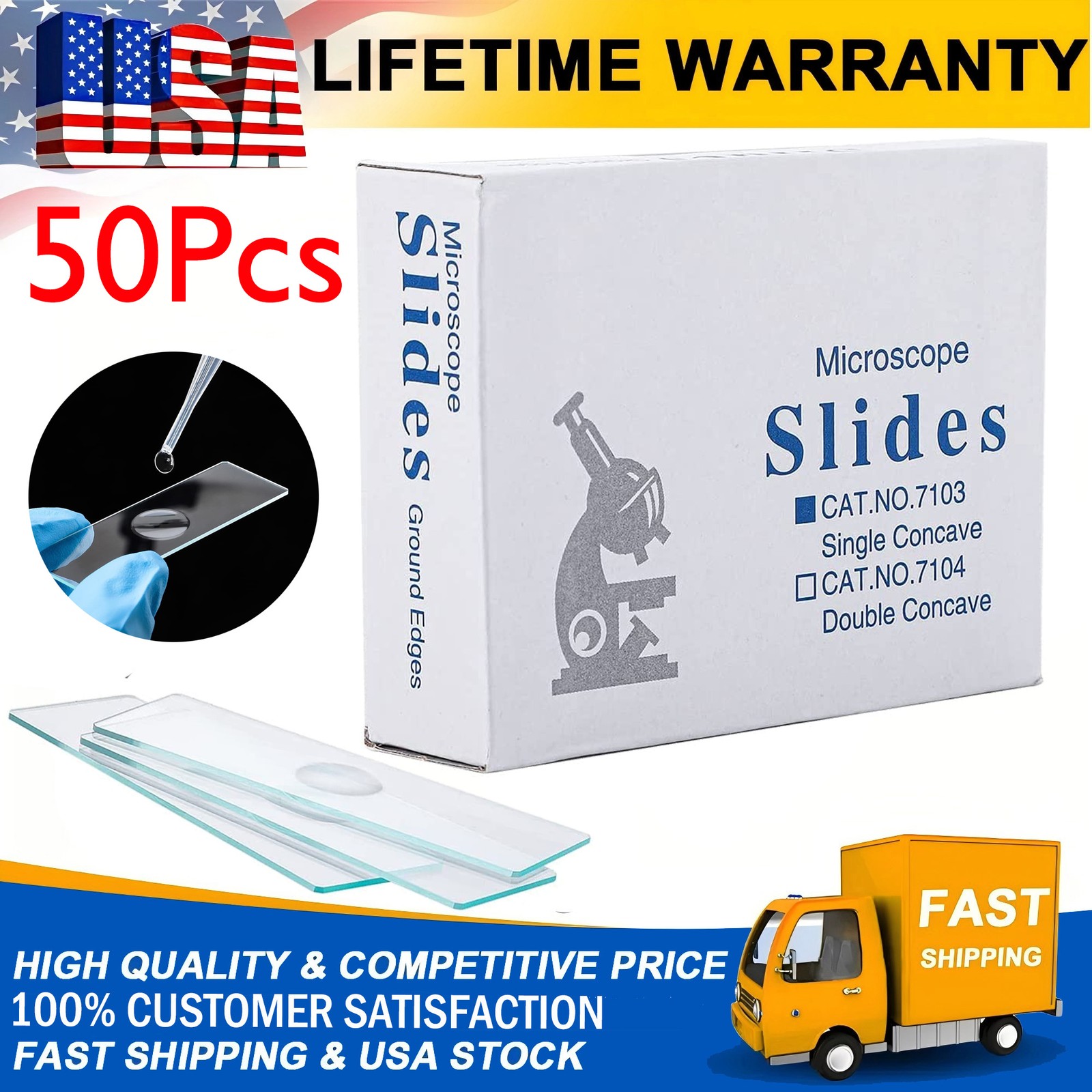 Microscope Slides Concave Single Concave 50pcs Glass Slide w/ Single Depression