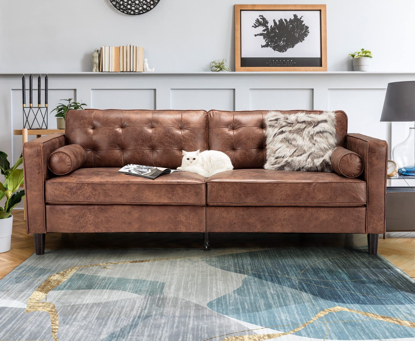 84.2'' Mid-Century Modern Sofa Comfy Sofa Couch With 2 Pillows for Living Room