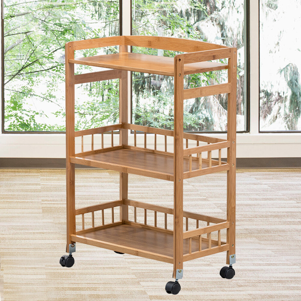 3-Tier Kitchen Serving Cart Rolling Serving Cart Mobile Serving Cart With Fence