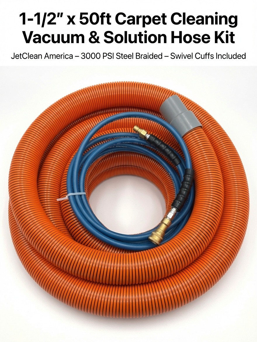 1.5"x50ft JetCleanAmerica Professional Carpet Cleaning Hose Kit with swivelCuffs