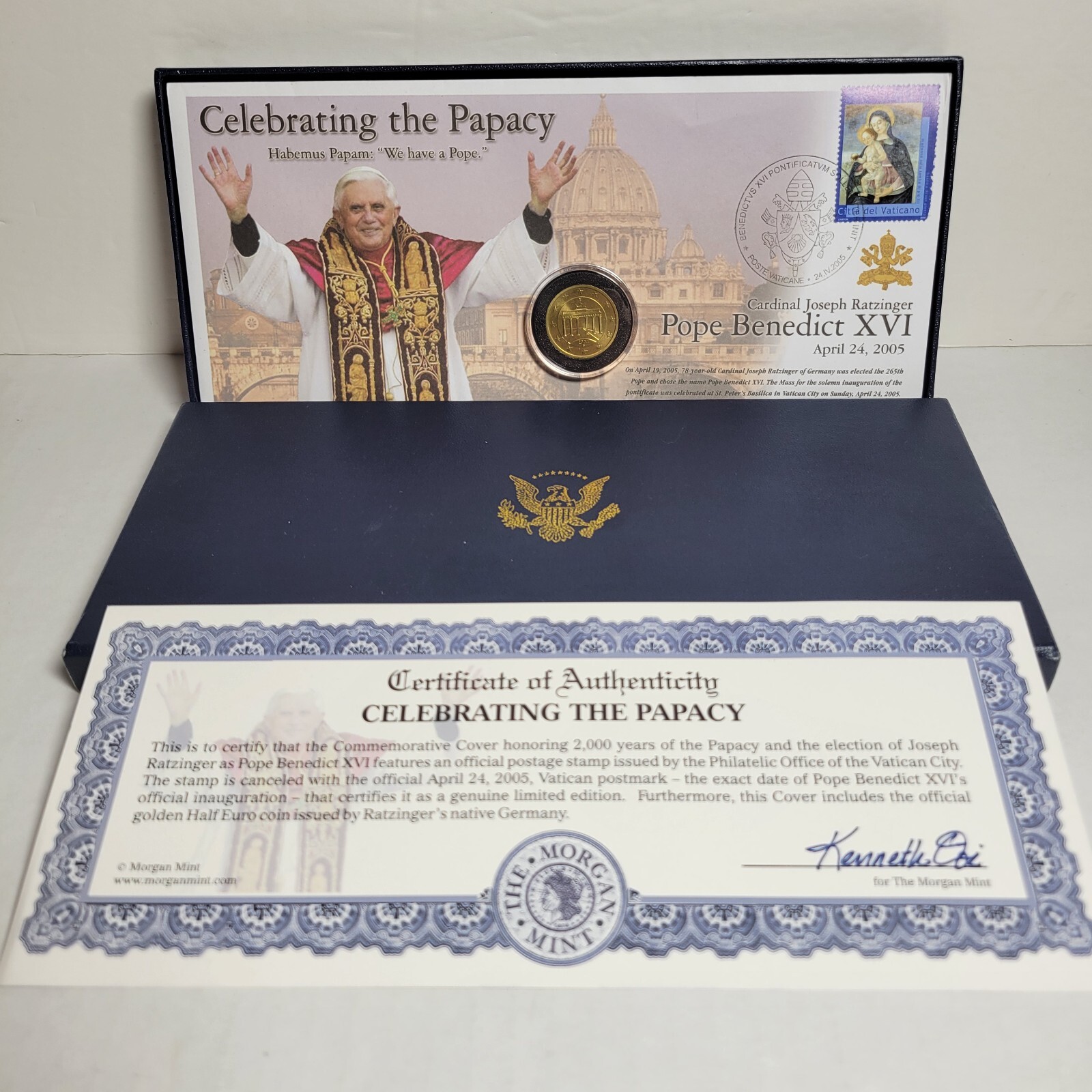 Pope Benedict XVI 2005 Commemorative Cover & Medallion Morgan Mint W/COA IOB