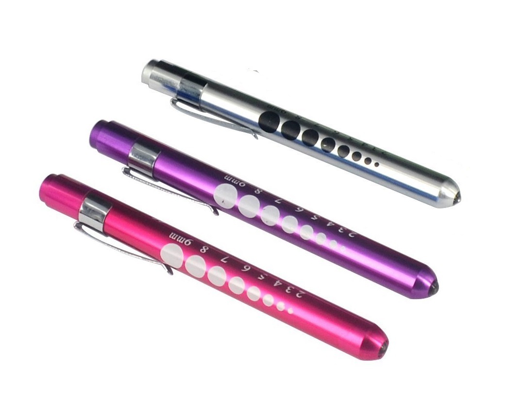 3Pocket Pink Purple Silver Aluminum LED Diagnostic Penlight Medical Pupil Gauge
