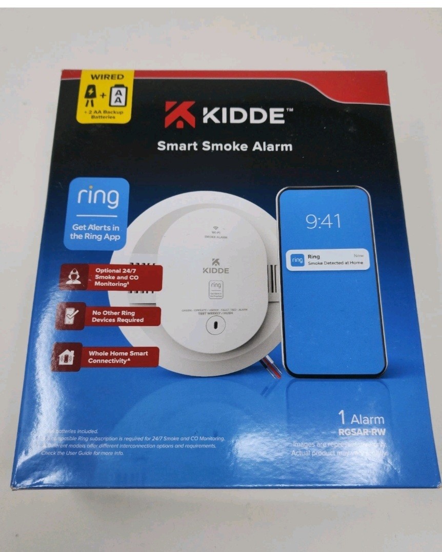 New Kidde RGSAR-RW Wired + Battery Smart Smoke Alarm with Ring Alerts Wifi