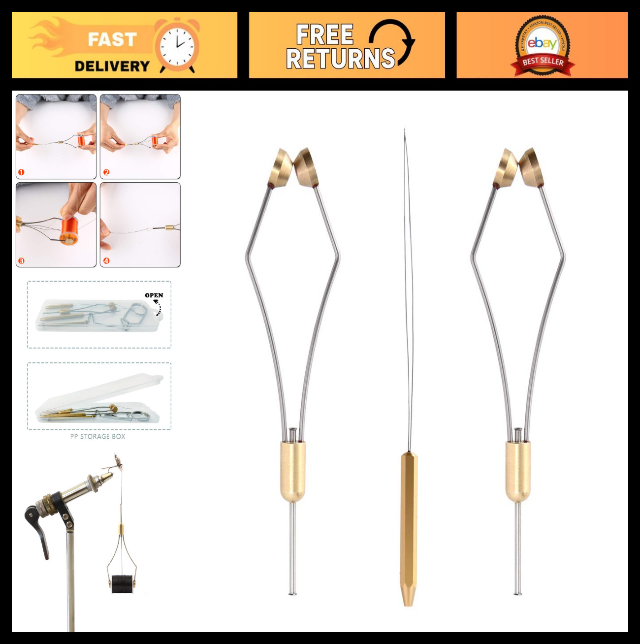 Fly Tying Kit with Bobbin Holder, Knot Finisher, Hackle Plier & Accessories