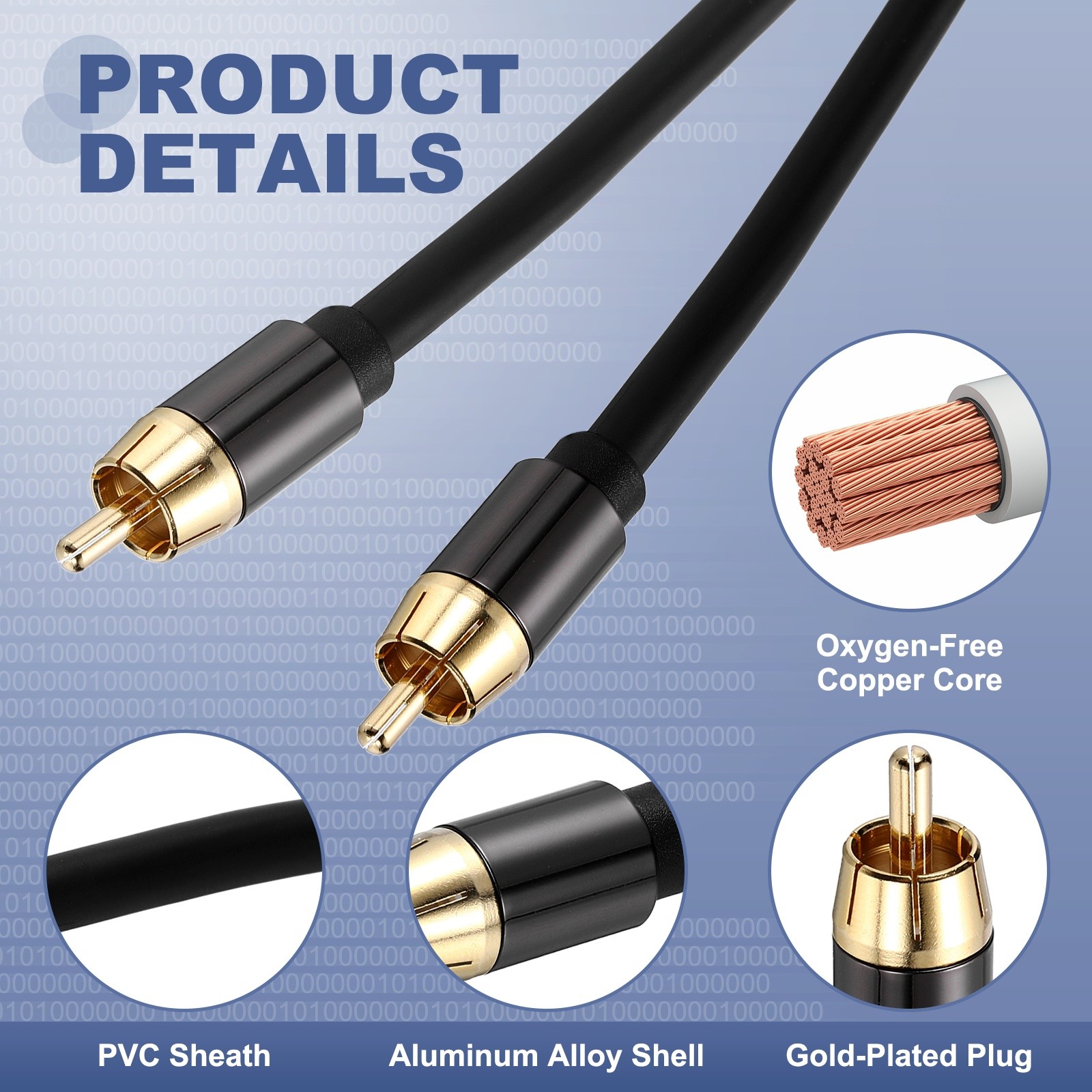 Subwoofer Cable, RCA to RCA Digital Coaxial Audio Cable, 3ft Black