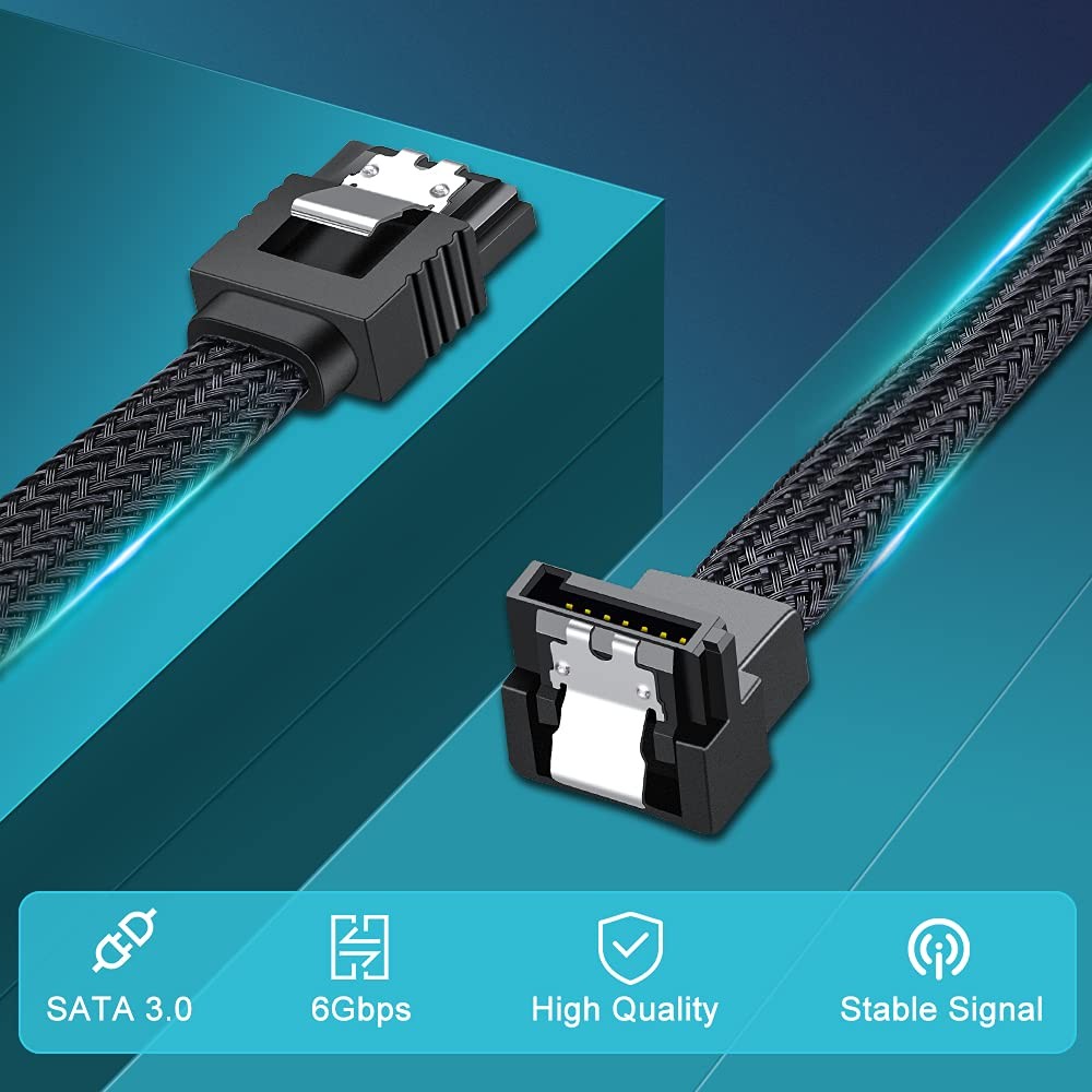 SATA III Cable, 6Gbps 90 Degree Right Angle HDD SDD Data Cable, SATA 3.0 Nylo...