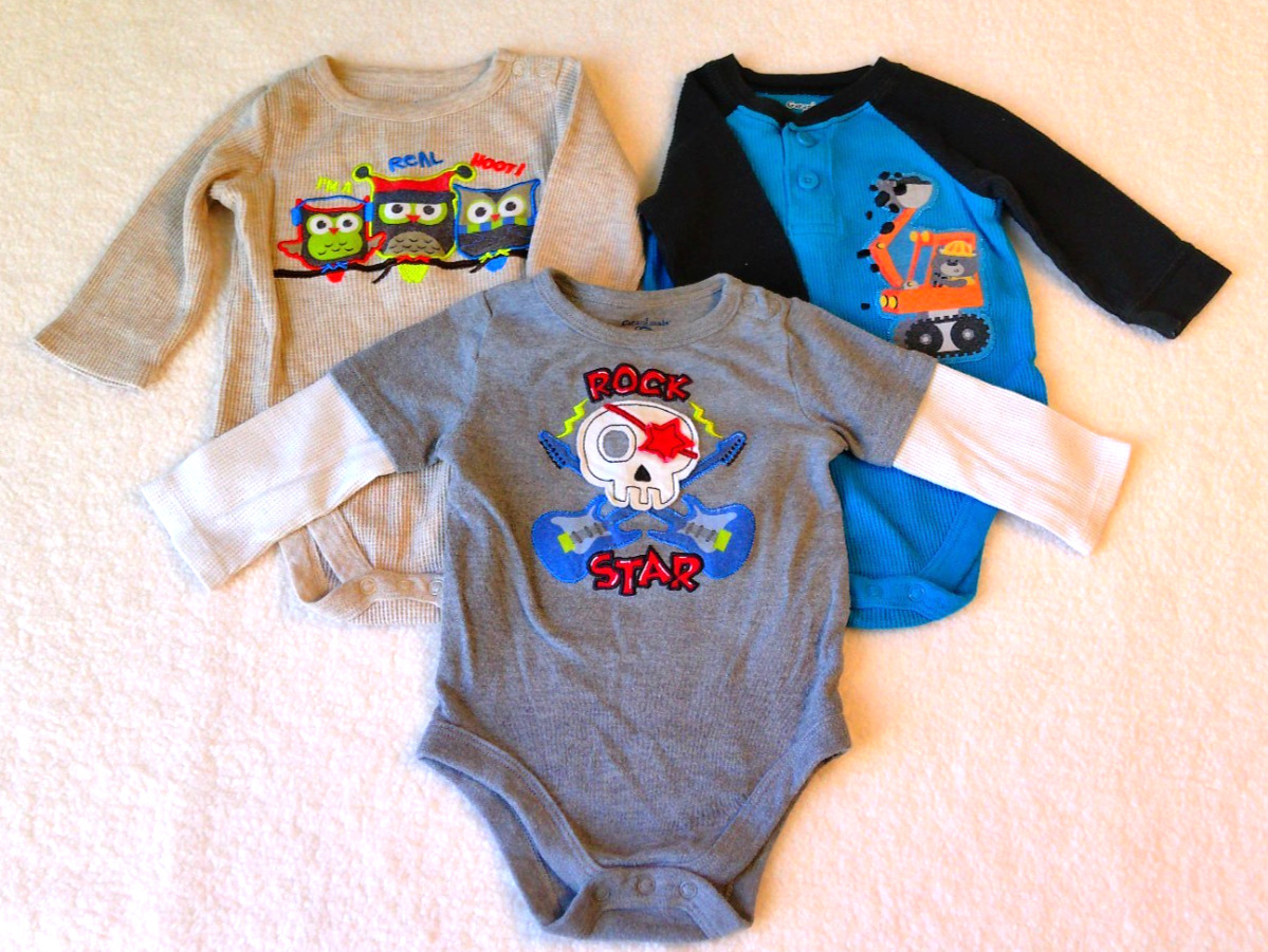 3 Garanimals 6-9mo Long Sleeve BodySuit Owls Tractor RockStar CA2