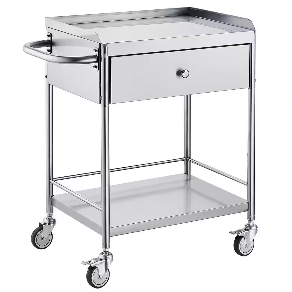2-Layer Medical Cart Stainless Steel Utility Cart with 220 Lbs. Capacitykitchen