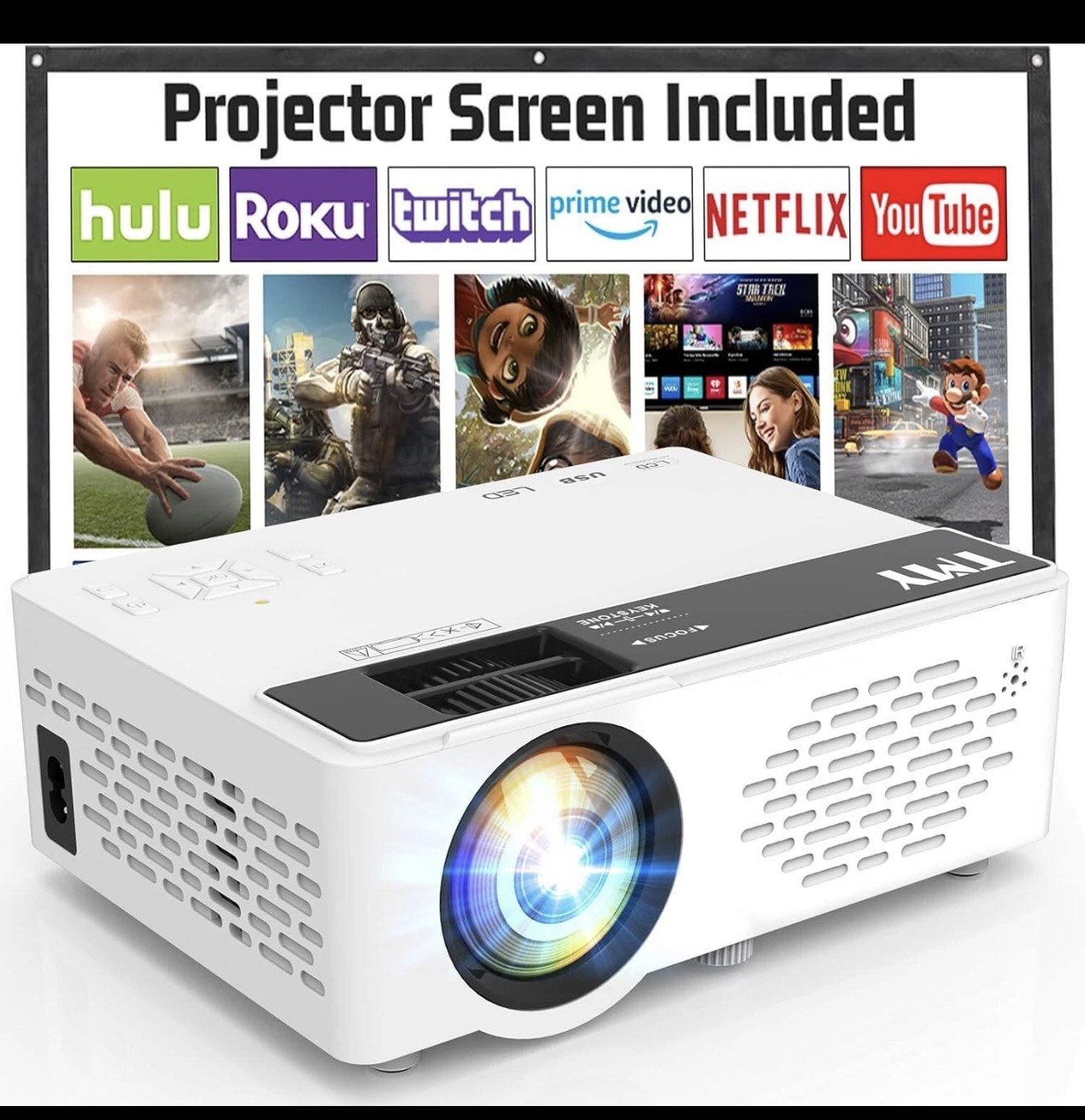 TMY Mini Portable Projector, 1080P Full HD, Bluetooth, with Screen (D542)