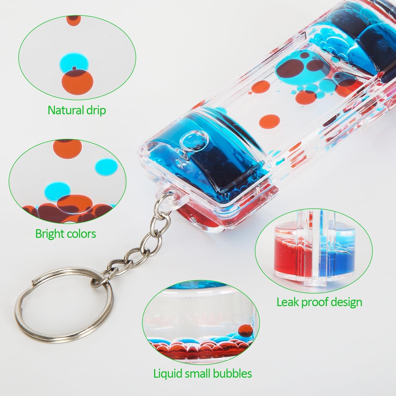 Dynamic Liquid Timers Key Chain Set, Colorful Motion Bubbler Timekeeper Key C...