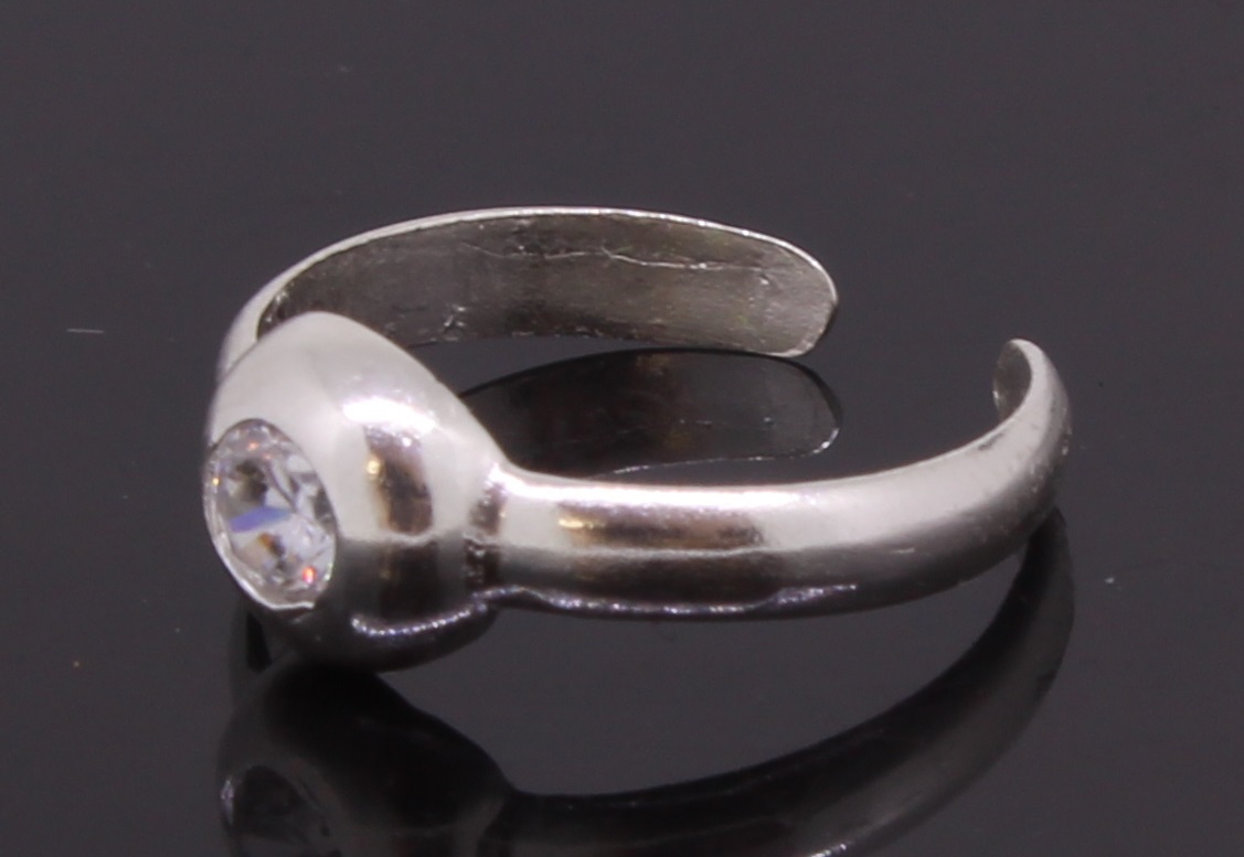 Adjustable Toe Ring Sterling Silver With Cubic Zirconia
