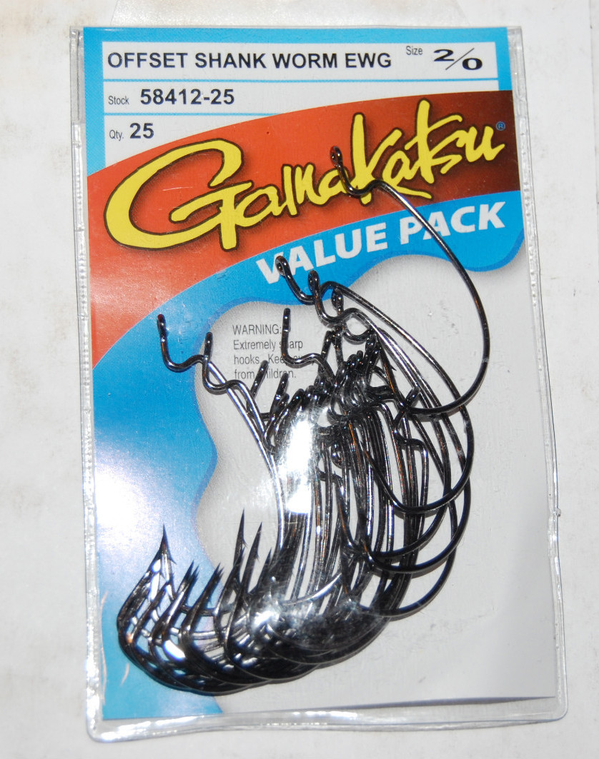 gamakatsu 2/0 offset ewg shank worm tube senko hook 25 pr value pack 58412-25