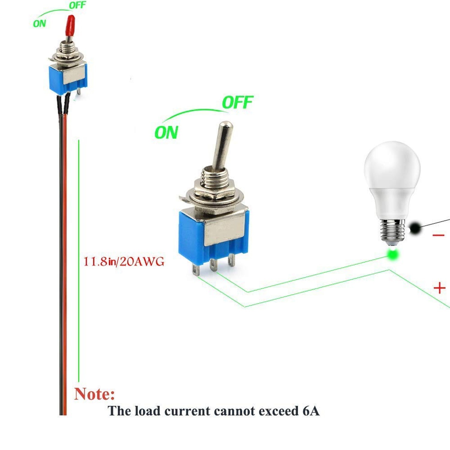 VONVOFF Toggle Switch,4pcs ON/Off SPST Switch with Pre-soldered Wire,3v/5v/12...