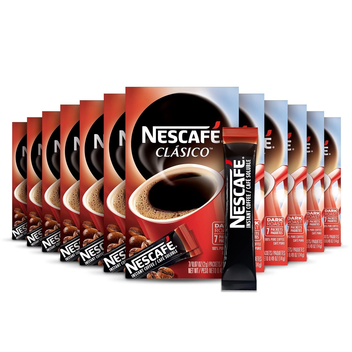NESCAFE CLASICO, Dark Roast Instant Coffee, 12 Boxes (84 Packets)