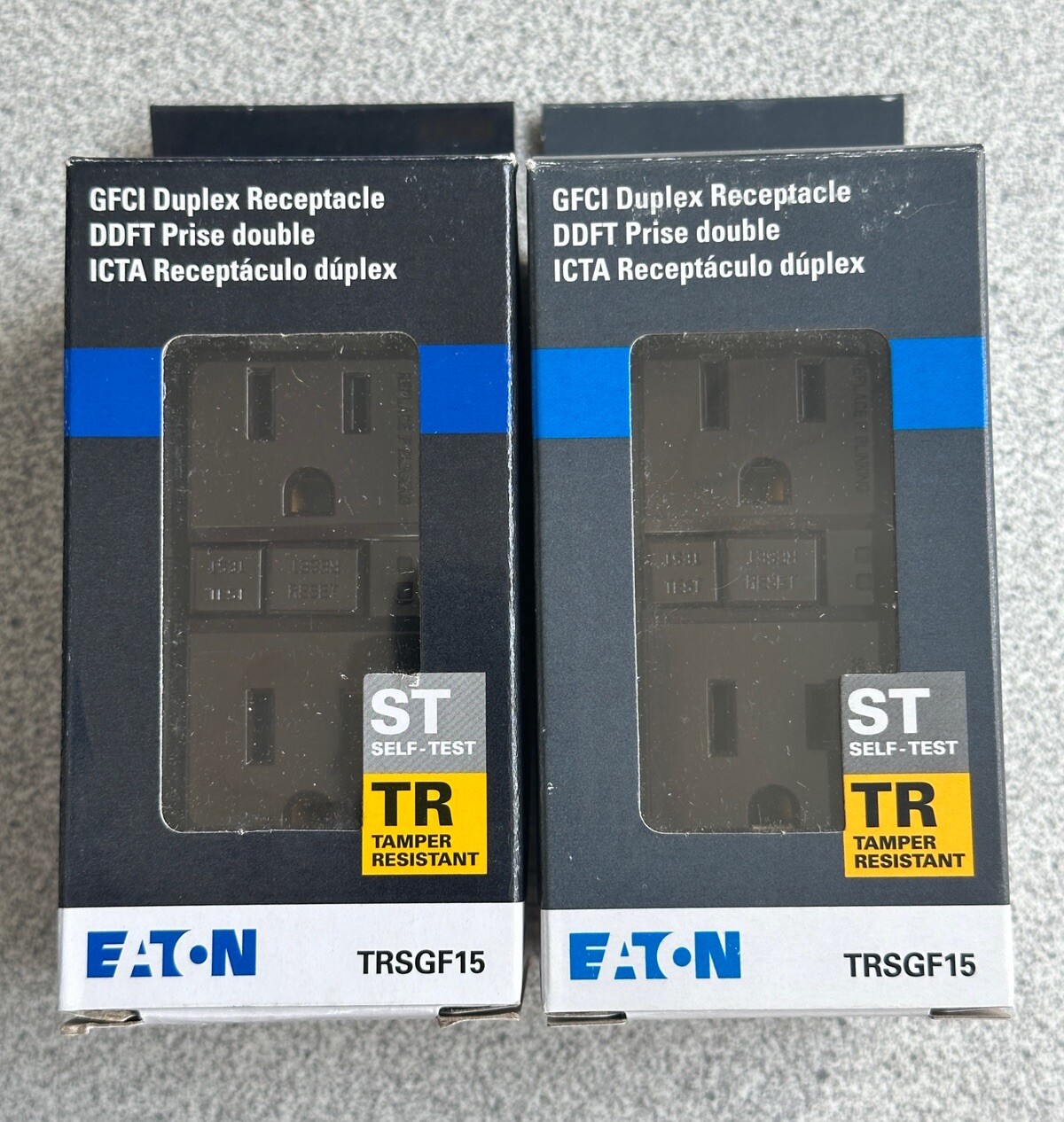 NEW Lot of 2 Eaton Brown GFCI Duplex Receptacle Tamper Resistant TRSGF15B-BX-LW
