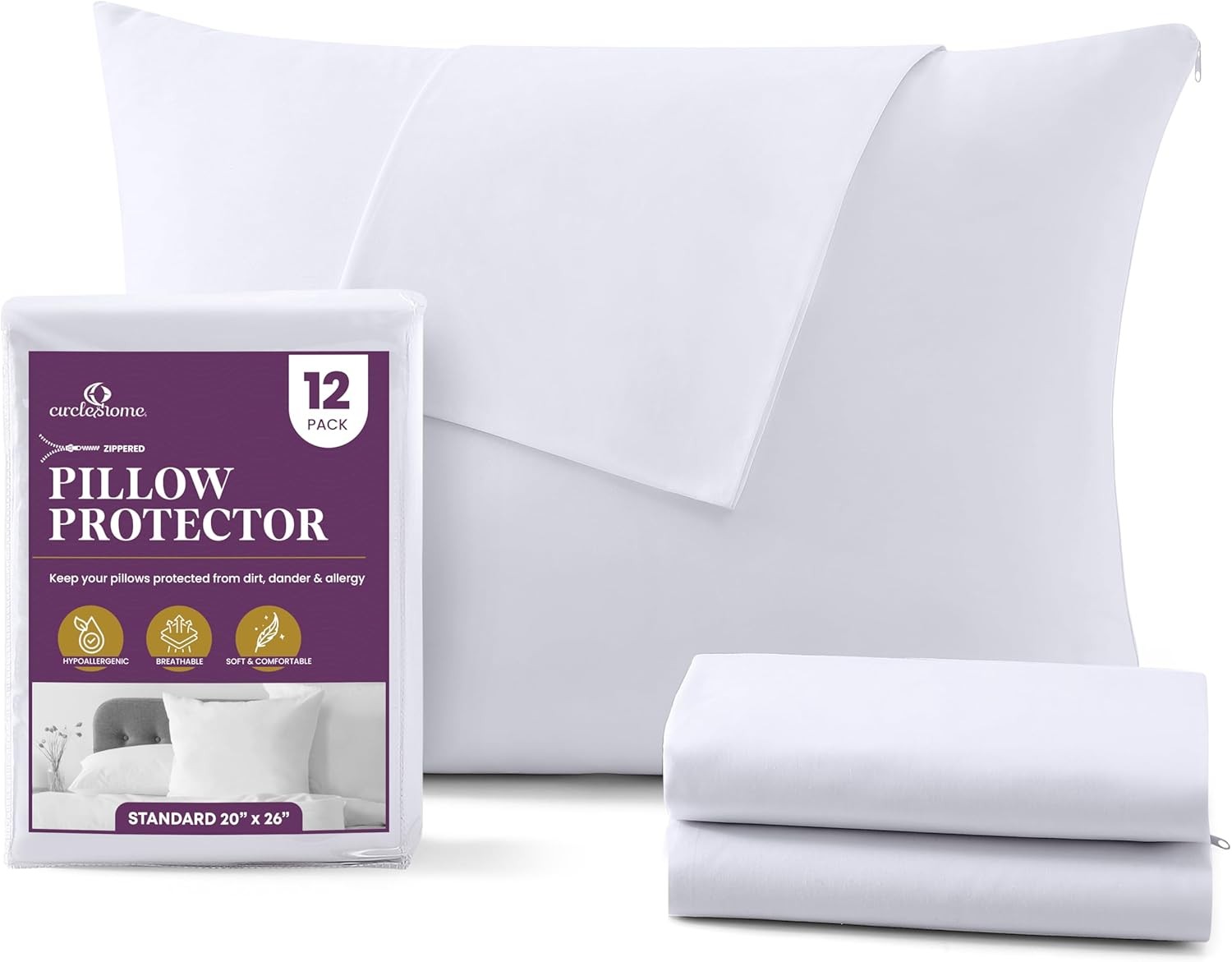 Pillow Protectors 12 Pack Standard Zippered - 100% Cotton