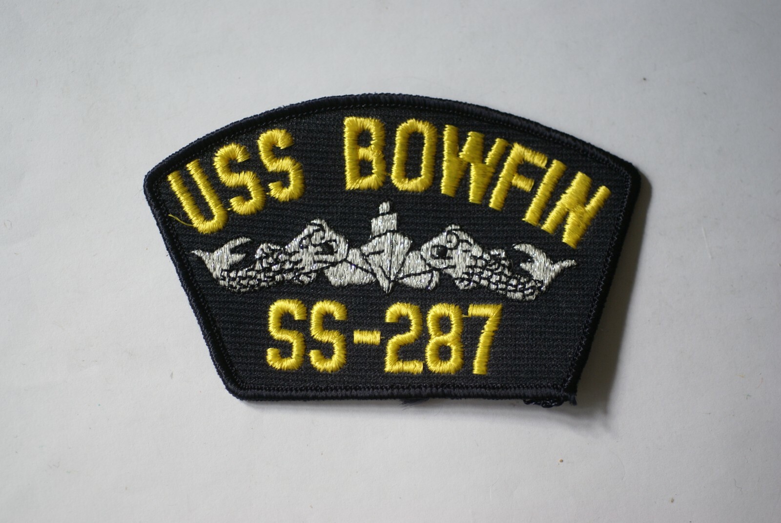 US Navy ball cap patch, USS Bowfin SS 287, silver submarine