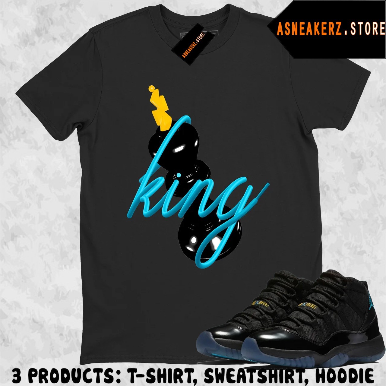 Shirt To Match AJ 11 Gamma Blue 2025 Sneaker Matching Tee King Chess T-Shirt
