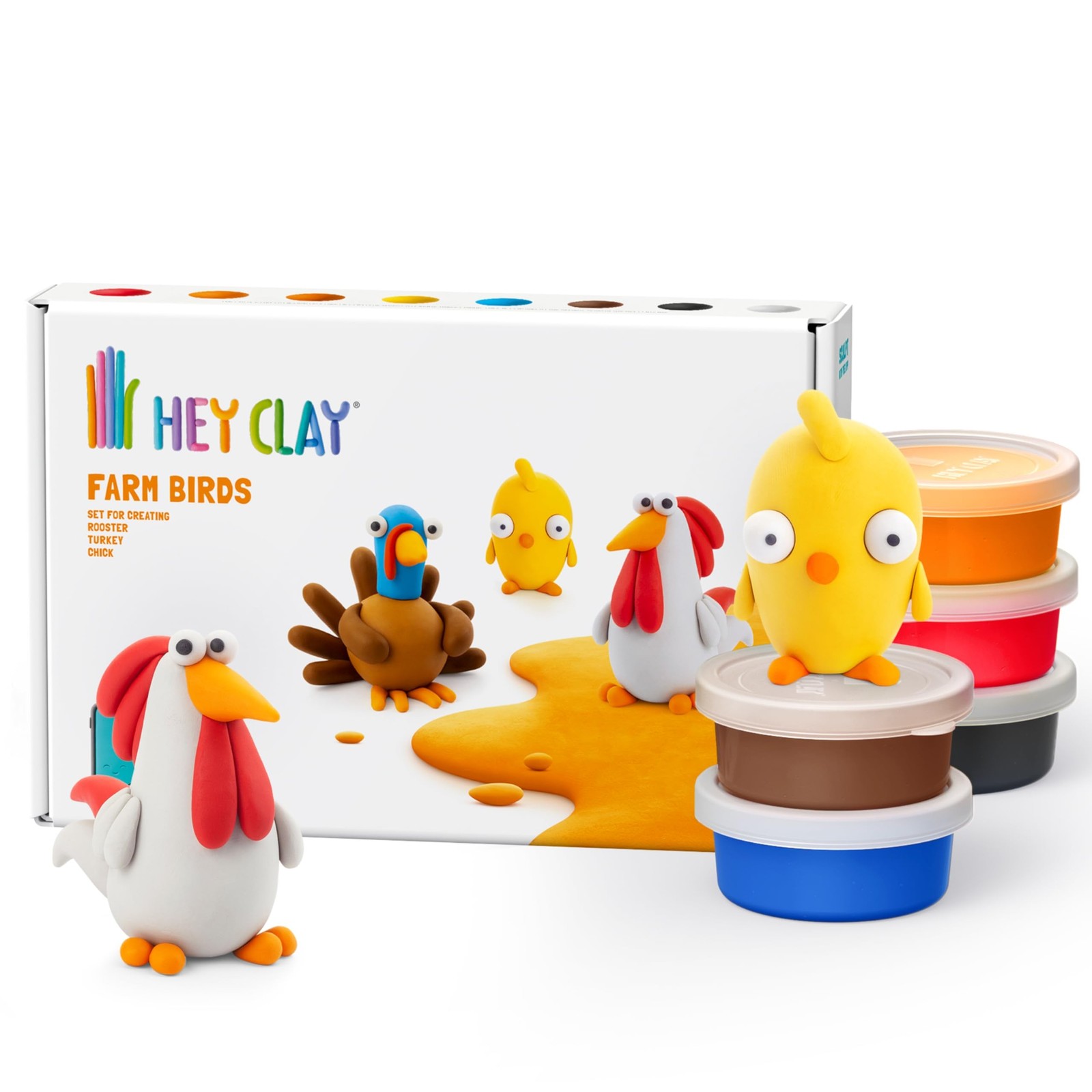 HEY CLAY Colorful Modeling Air Dry Clay for Kids 6 cans with Fun Interactive ...