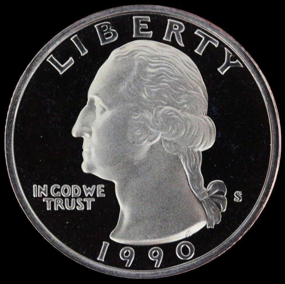 1990 S Washington Quarter Gem Deep Cameo Clad PROOF US Mint Coin