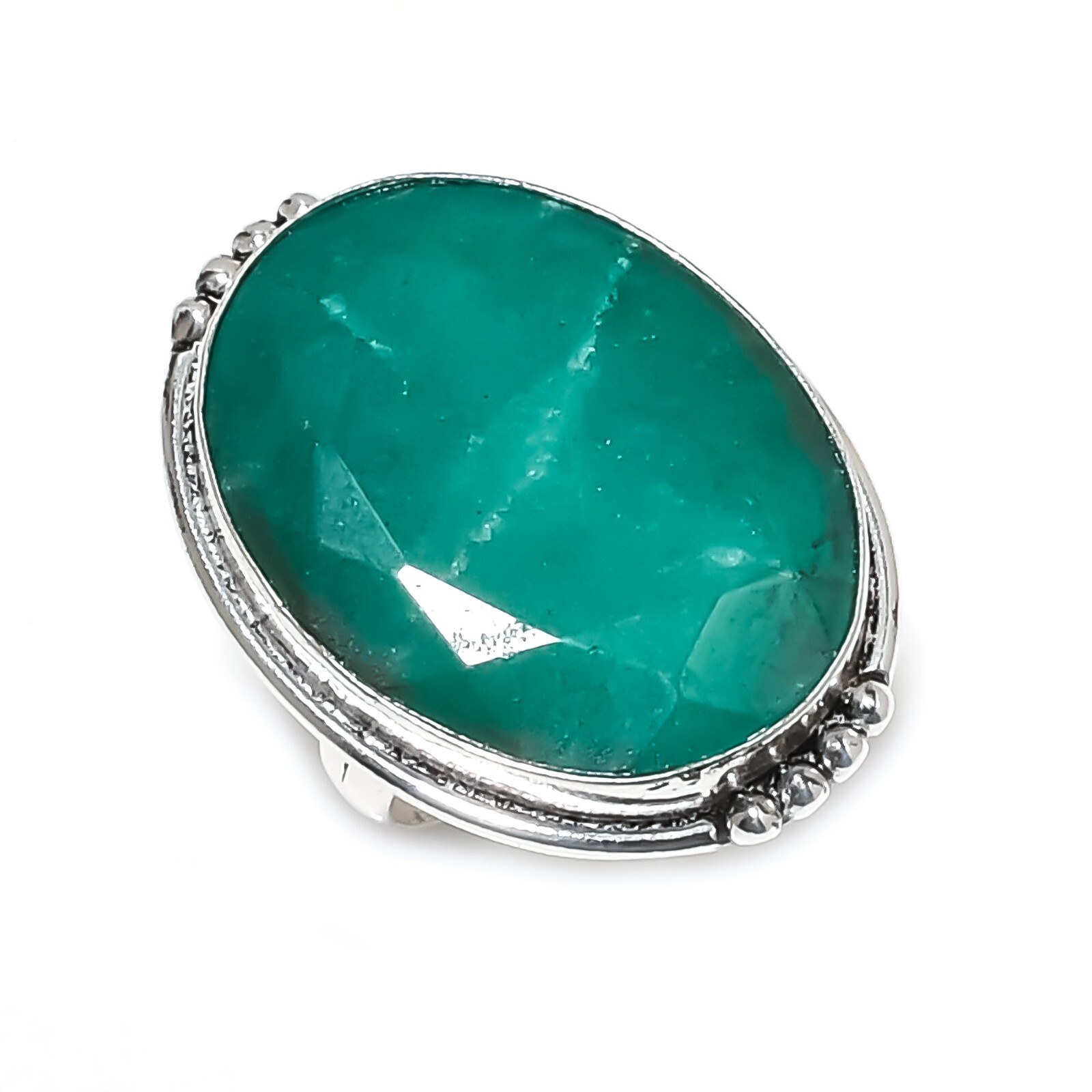 Emerald Lab Created Gemstone Handmade 925 Sterling Silver Ring Gift For Her