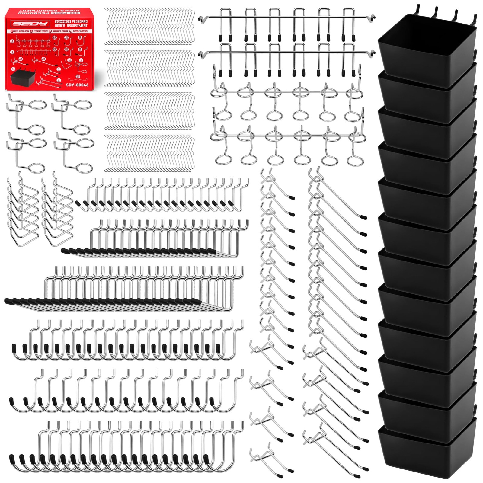 300-Piece Pegboard Hook Set, Organizer Accessories for Black