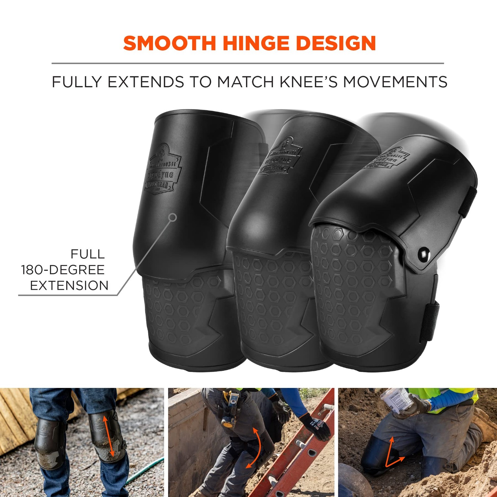 Ergodyne ProFlex 360 Knee Pad, Hinged Design, Hard Shell, Non-Marring Rubber