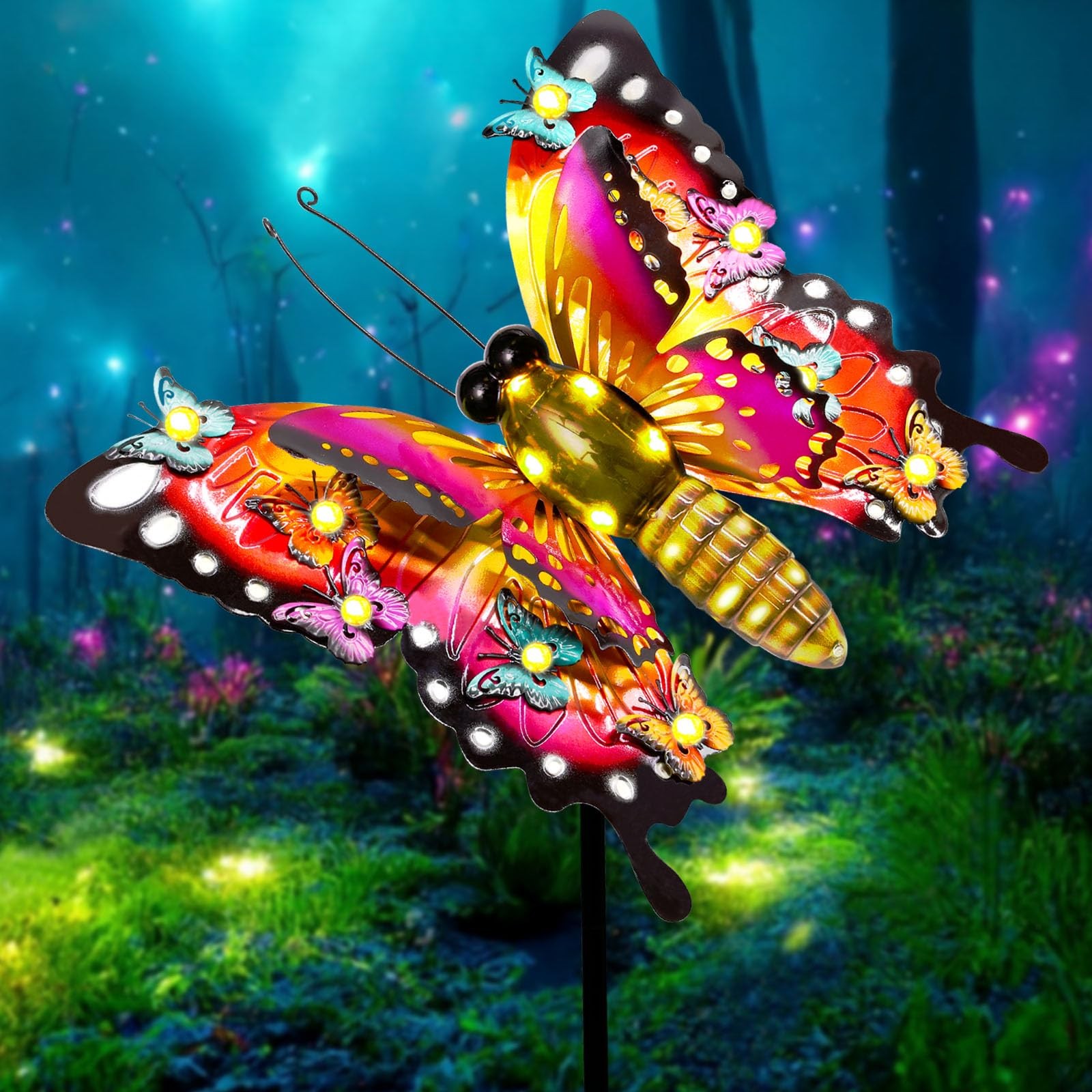Solar Garden Lights, Outdoor Butterfly Garden Decor Large 41" Metal Decorativ...