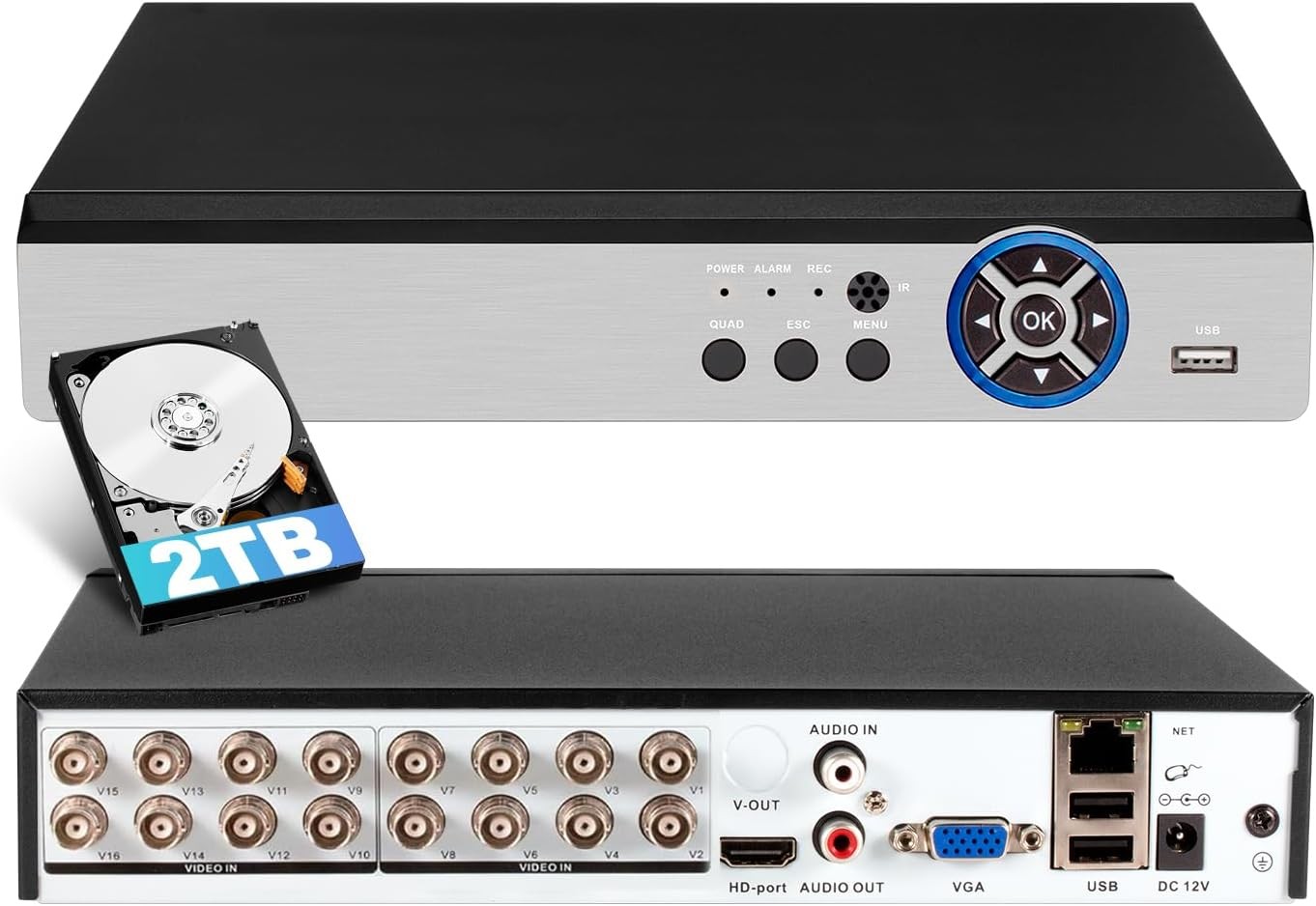 16 Ch Channel standalone Video Security 5MP DVR Camera Recorder with 2TB HDD