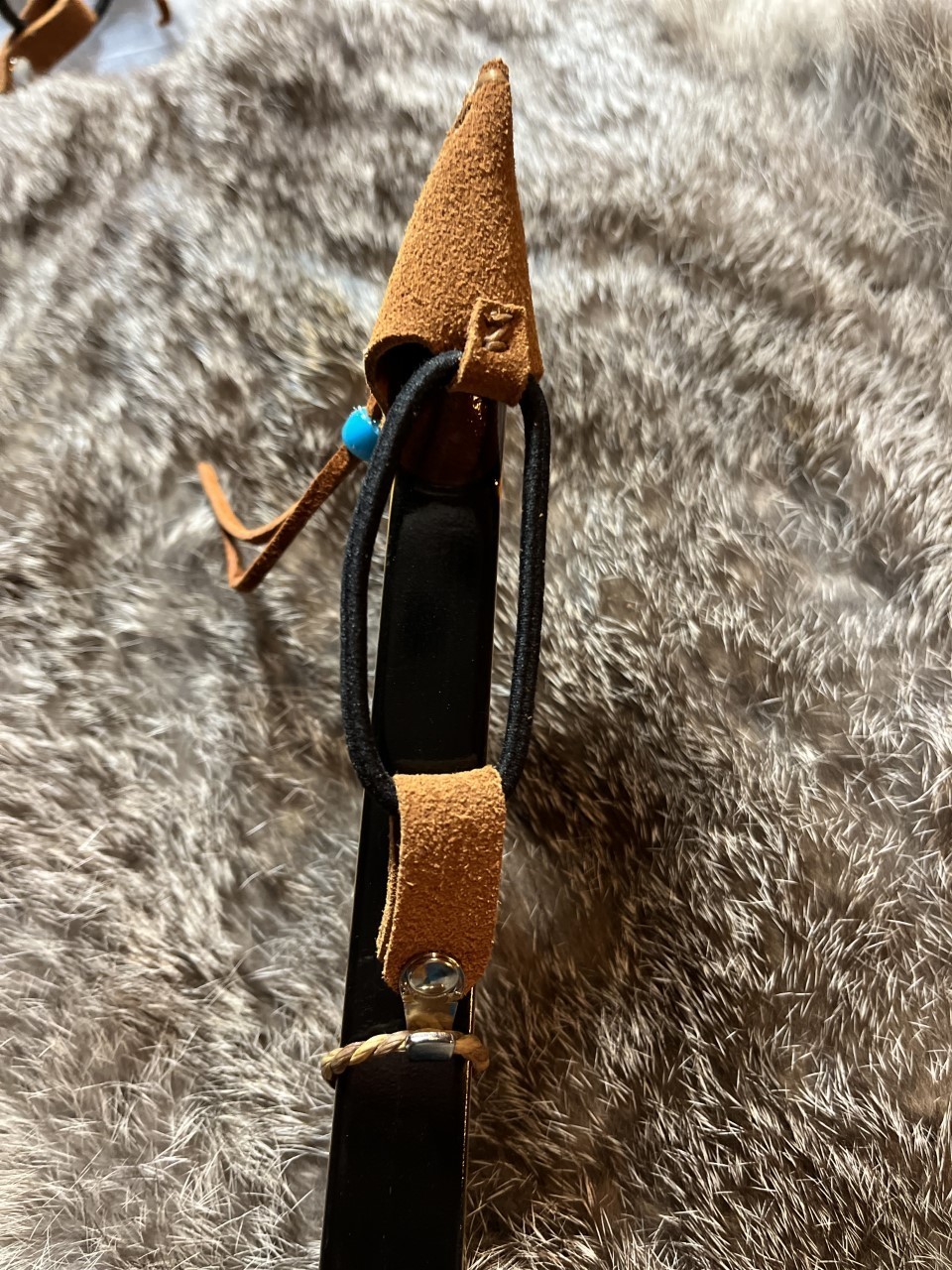 Archery String Keeper Leather with metal hook to hold string in place