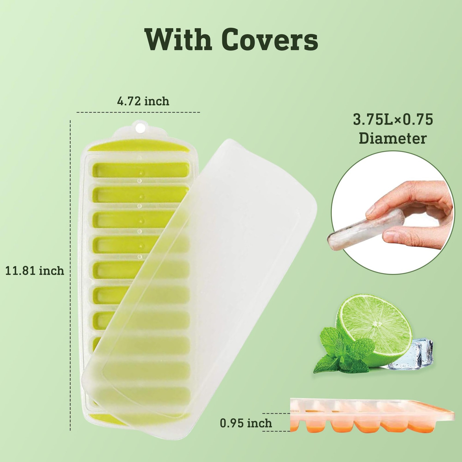 Quick Freeze Ice Cube Trays for Water Bottles, 3-Pack Silicone Set with Lids