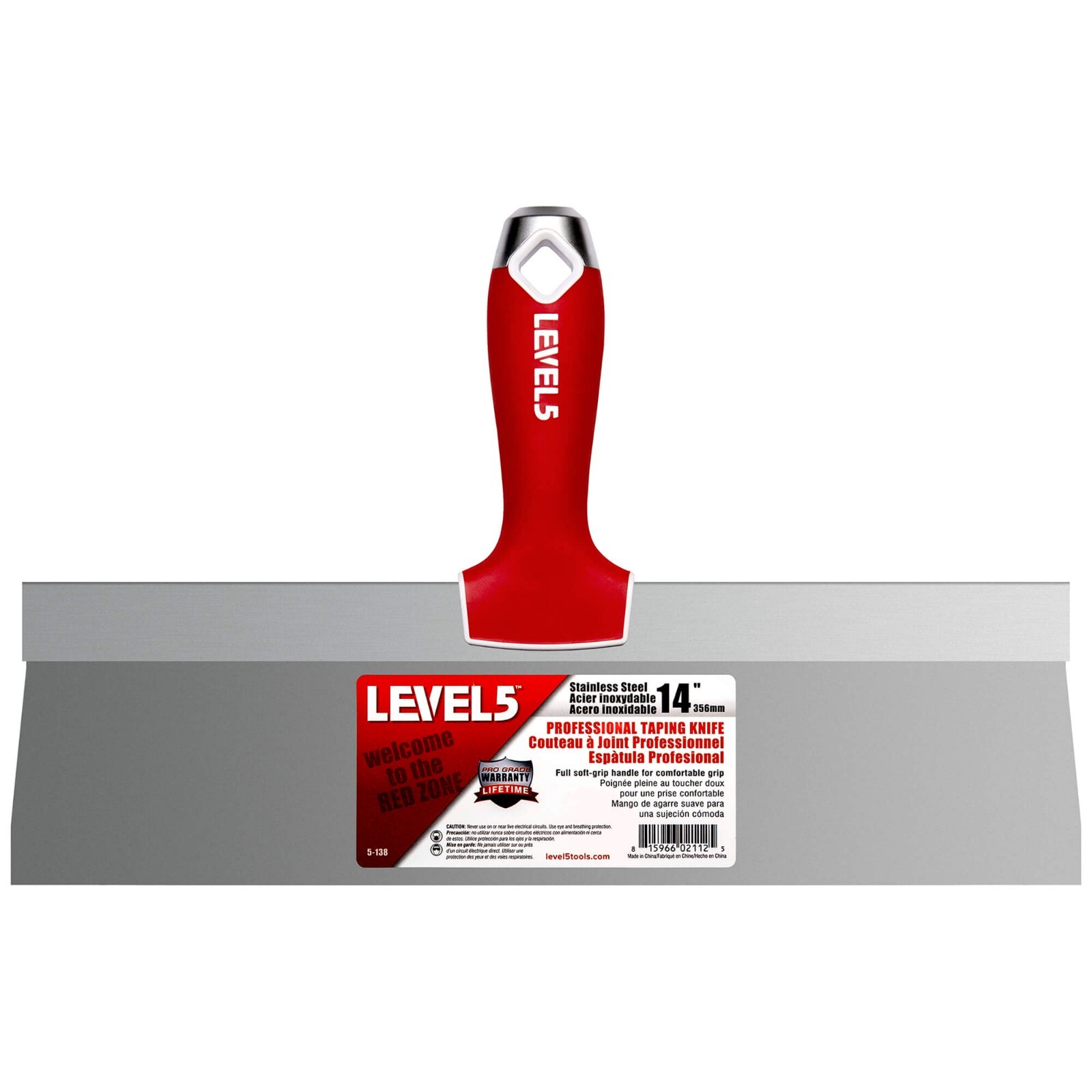 14" Drywall Taping Knife Stainless Steel with Soft Grip Handle | LEVEL5 | 5-138