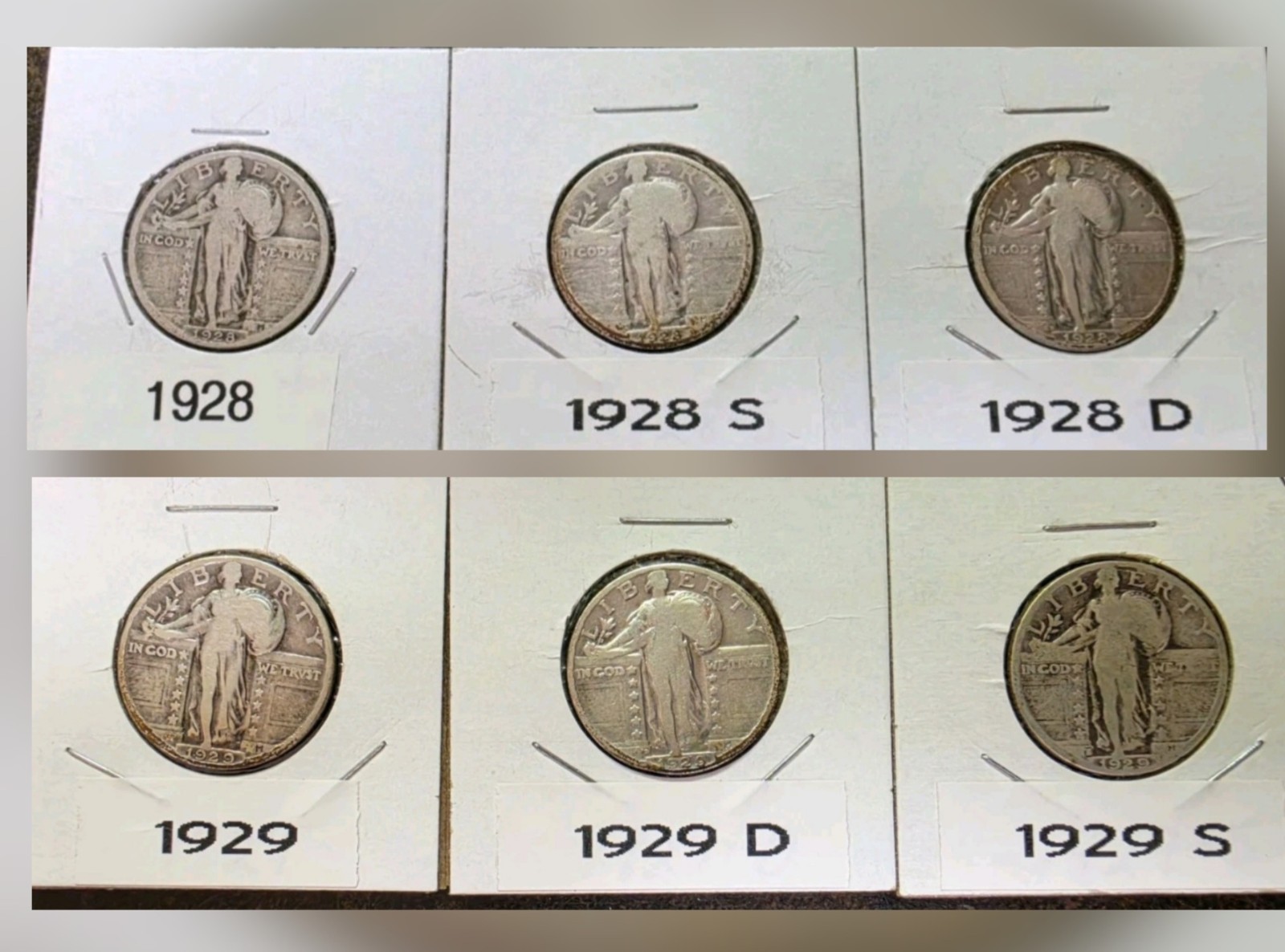 1928 & 1929 Standing Liberty Quarter Complete P D S Sets! – 6 Coins – 90% Silver