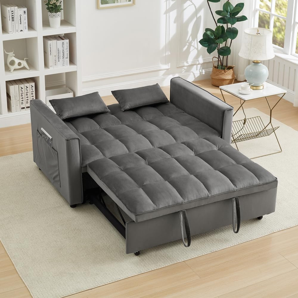 Modern Convertible Loveseat Sleeper Sofa Bed for Small Spaces - Grey