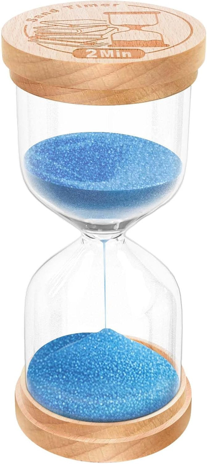 2 Minute Sand Timer, Wooden Hourglass Sand Clock, Small Wood Blue 2 Min Hour Gla