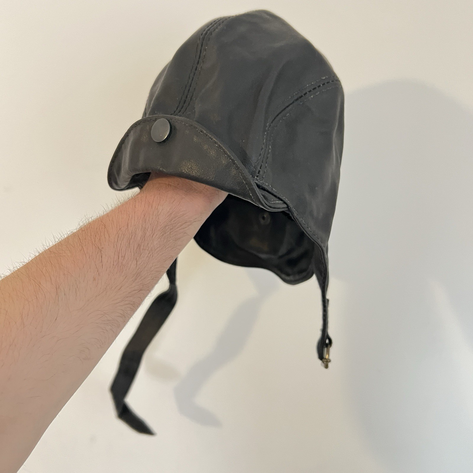 Vintage Cirrus Original Black Leather Flight Motorcycle Cap England