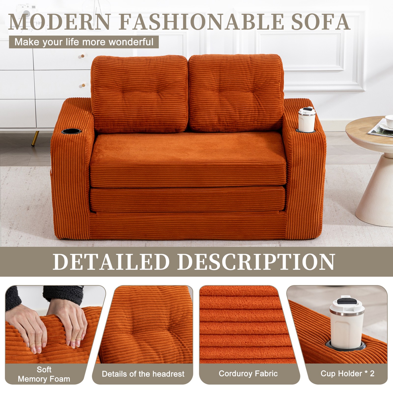 Convertible Sofa Bed,Expandable double Sofa Bed,2 in 1 Convertible Sofa Bed,F