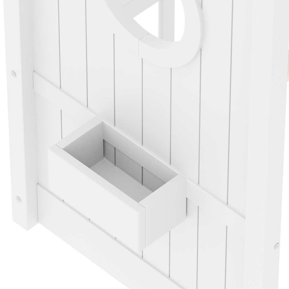 Twin/Full Size Floor House Bed Frame for Toddler with Storage Shelf, White/Grey