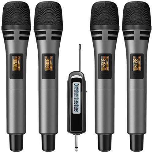 4 UHF Karaoke Microphones - 4 Microfonos - Grey - Wireless
